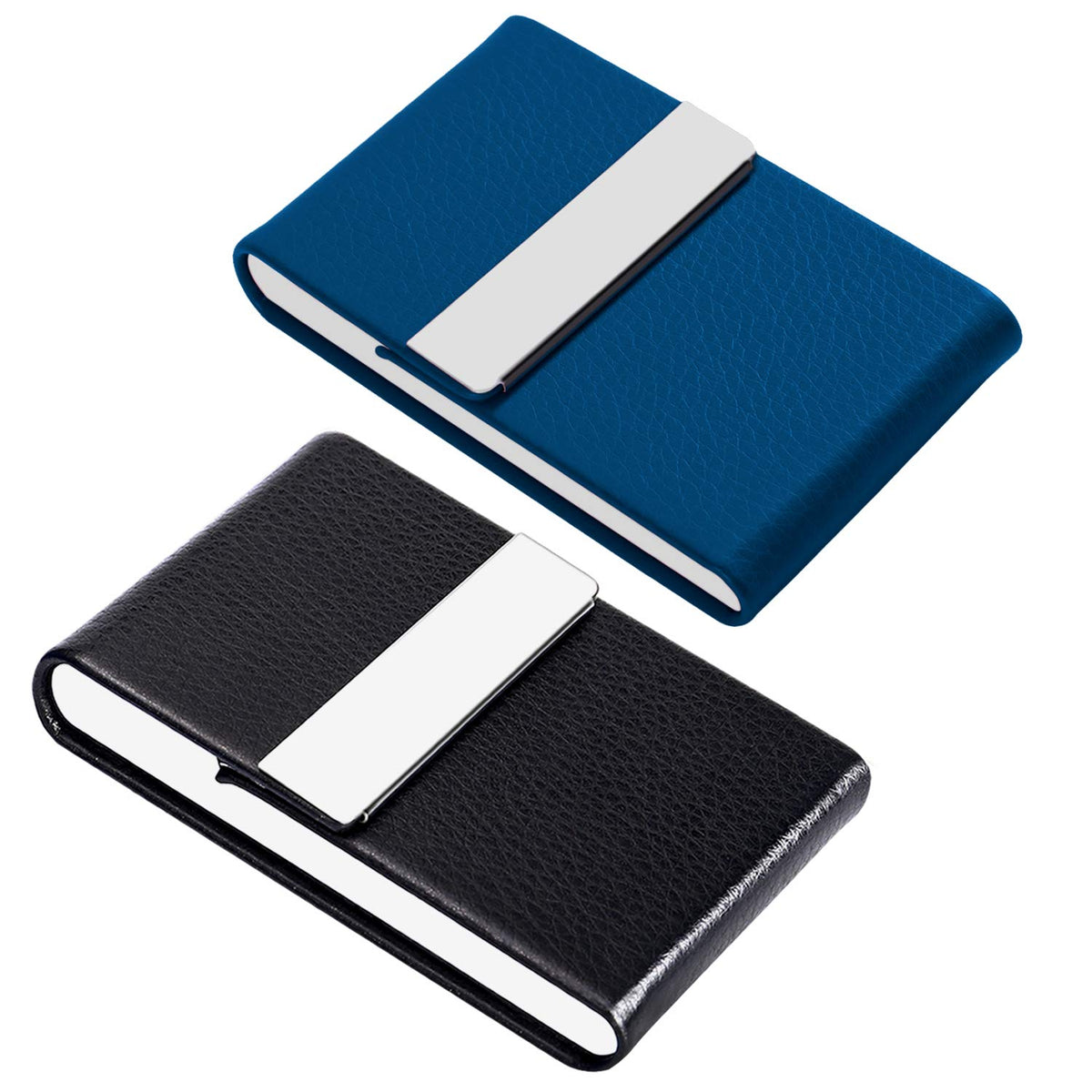 Junelsy Professional Business Card Holder Case Pu Leather Metal Name Card Holder Pocket Business Card Carrier For Men & Women Wi