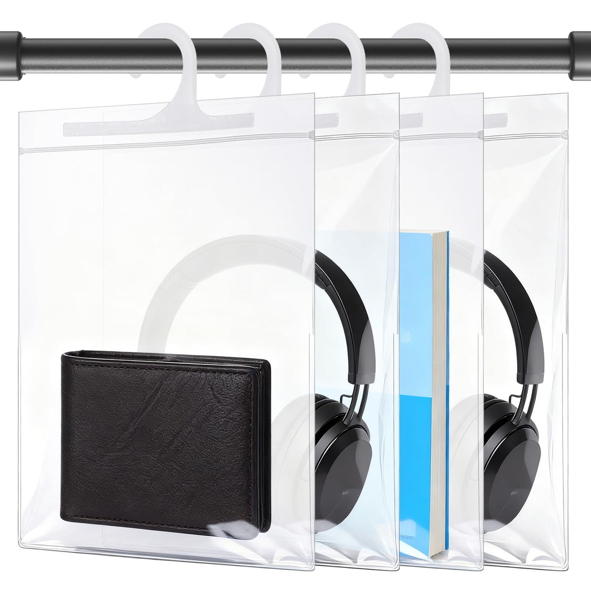 30 Pcs Large Hook Hanging Storage Bags, 13x9.84 Inch Clear Reusable Plastic Bags, Waterproof Dustproof Pouches for Classroom Lib