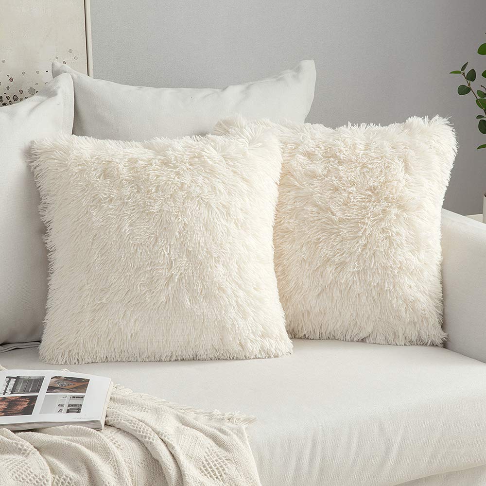 Miulee Pack Of Christmas Decoration 2 Luxury Faux Fur Throw Pillow Covers Deluxe Winter Decorative Plush Pillow Case Cushion Cov