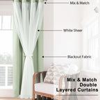 Hiasan Mix & Match Blackout Curtains With Sheer Overlay, Double Layer Thermal Insulated Privacy Grommet Window Curtains For Bedr