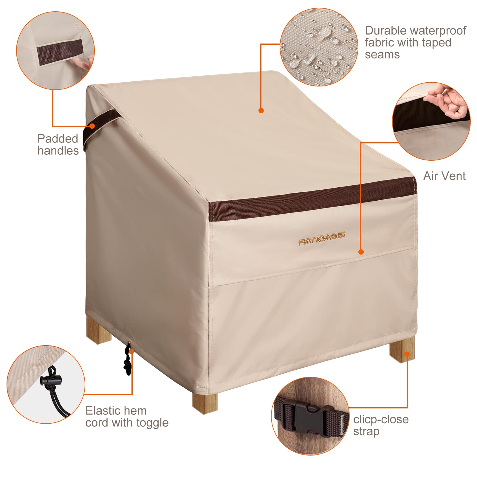 Patioasis Patio Chair Cover Set Of 2, Outdoor Small Chair Covers 29''L X 30''W X 36''H Waterproof Rip-Proof Uv-Proof