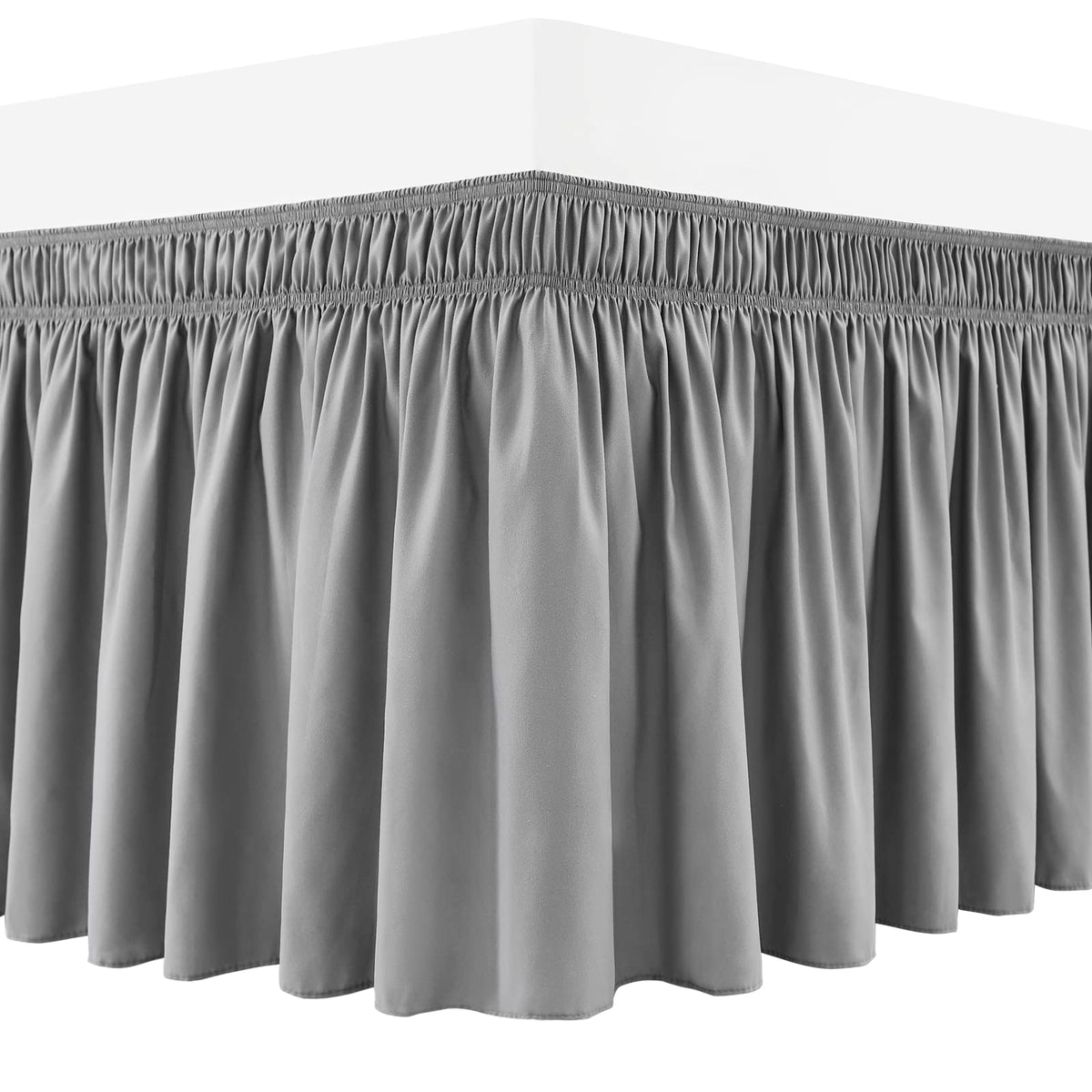 Rimela Grey Bed Skirt Queen 15 Inch Drop Wrap Around Elastic Dust Ruffles Solid Color Wrinkle And Fade Resistant With Adjustable