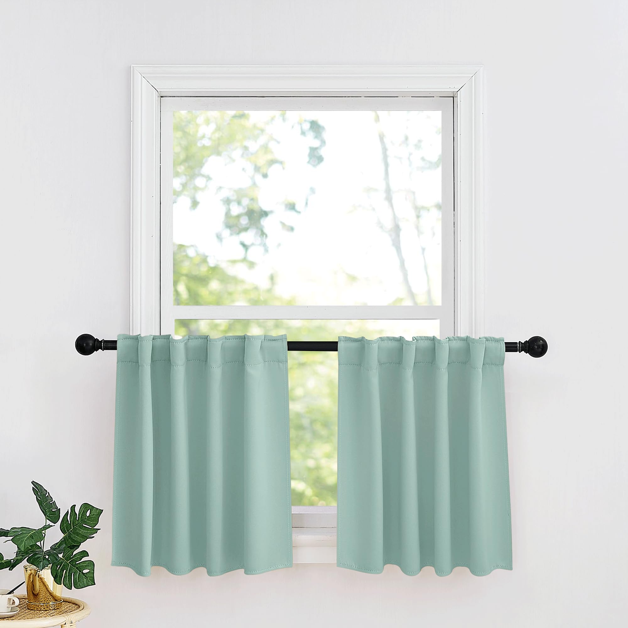 Ryb Home Kitchen Window Curtains - Blackout Privacy Half Window Curtains For Bedroom Bathroom Dining Living Room Cafe Office Short Tiers Curtains, W 34 X L 36 Inches, 2 Panels, Aqua