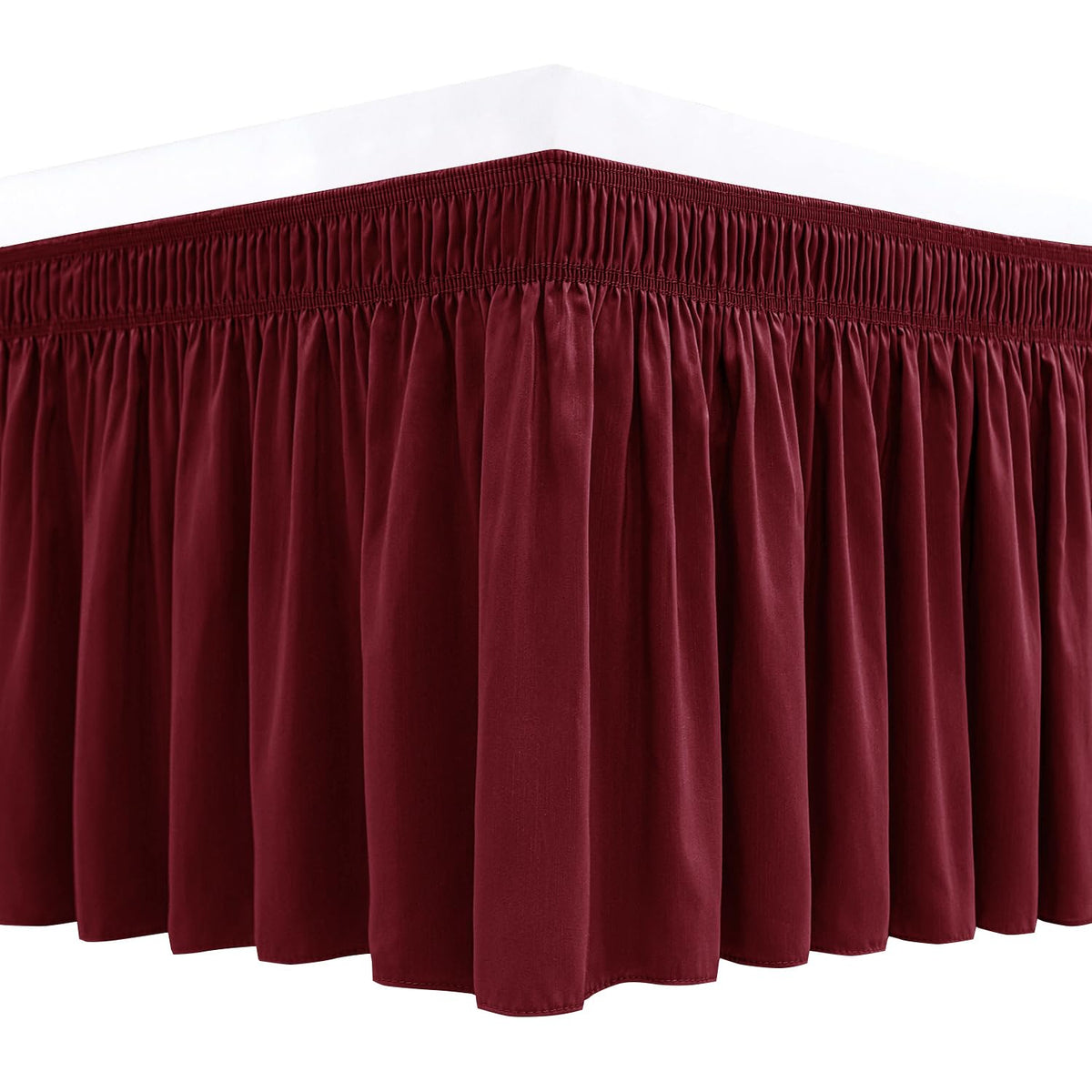 Biscaynebay Wrap Around Bed Skirts For King & Cal King Beds 15' Drop, Burgundy Adjustable Elastic Dust Ruffles Easy Fit Wrinkle