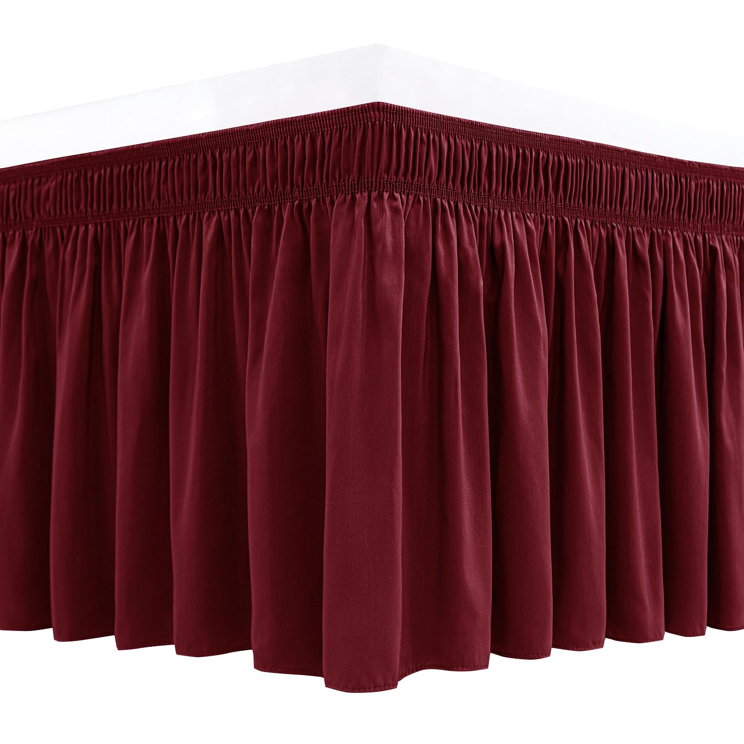Biscaynebay Wrap Around Bed Skirts For Queen Beds 16' Drop, Burgundy Adjustable Elastic Dust Ruffles Easy Fit Wrinkle & Fade Re
