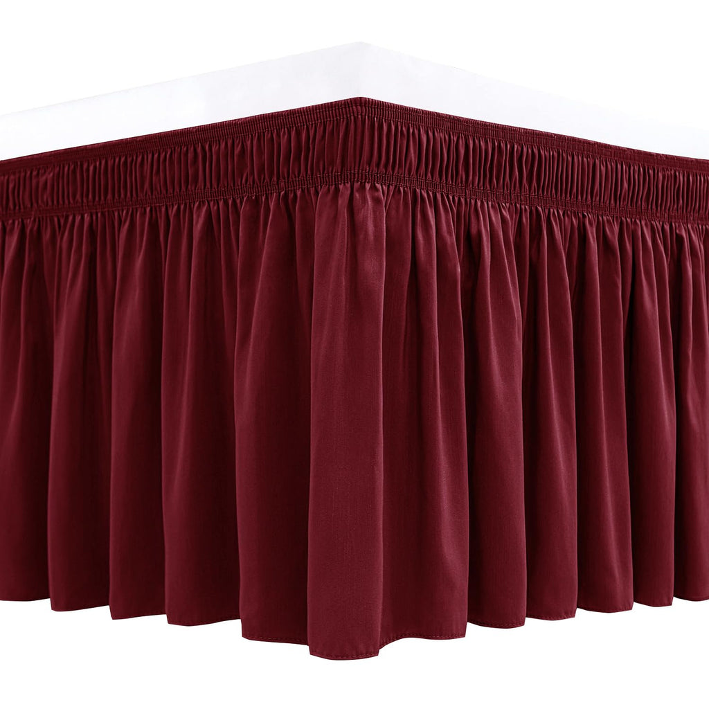Biscaynebay Wrap Around Bed Skirts For Queen Beds 15' Drop, Burgundy Adjustable Elastic Dust Ruffles Easy Fit Wrinkle & Fade Re