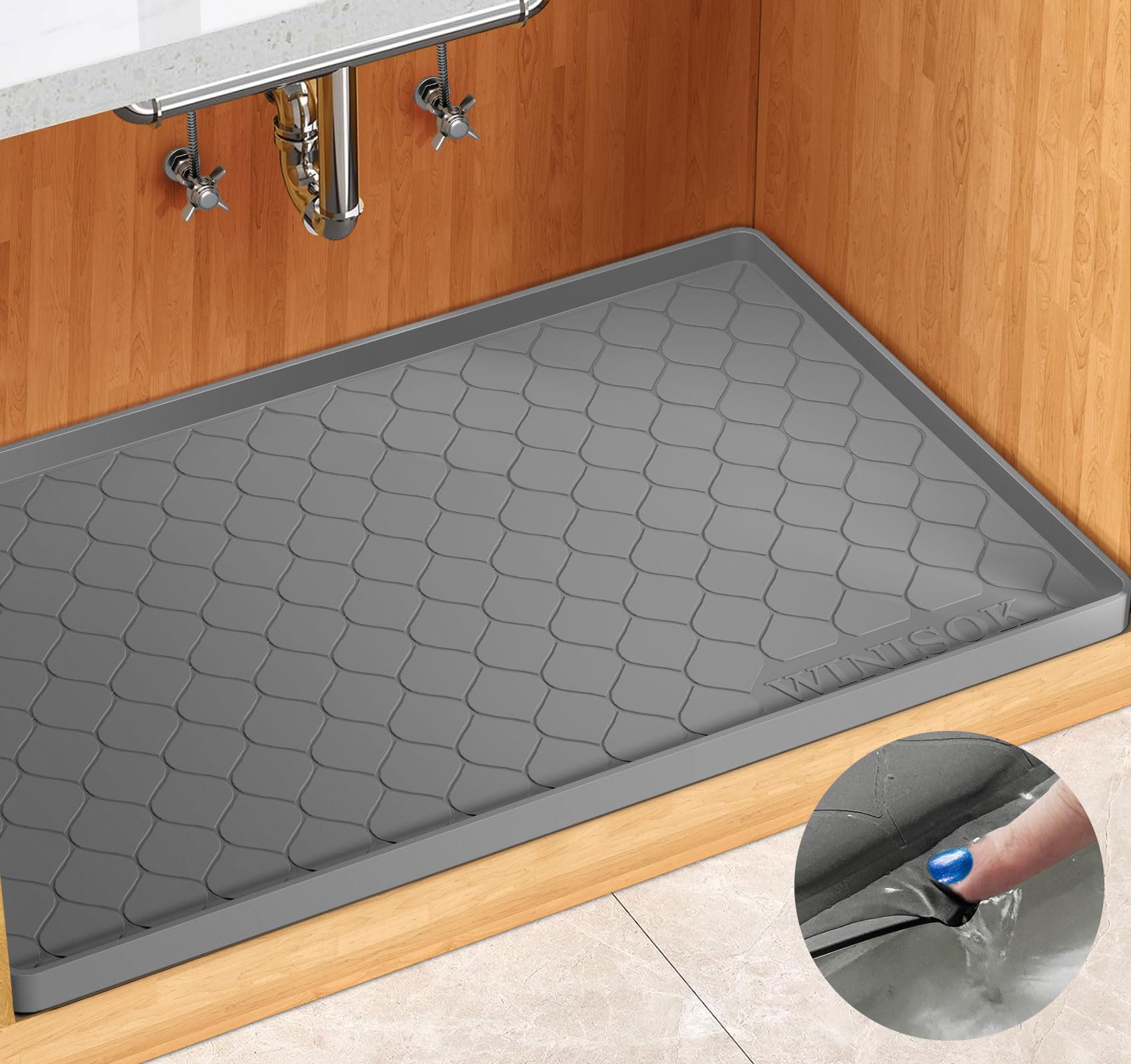 Winisok Silicone Under Sink Mat 28' X 22', Kitchen Essentials And Gadgets, Shelf Liner And Cabinet Protector, Home Organizers