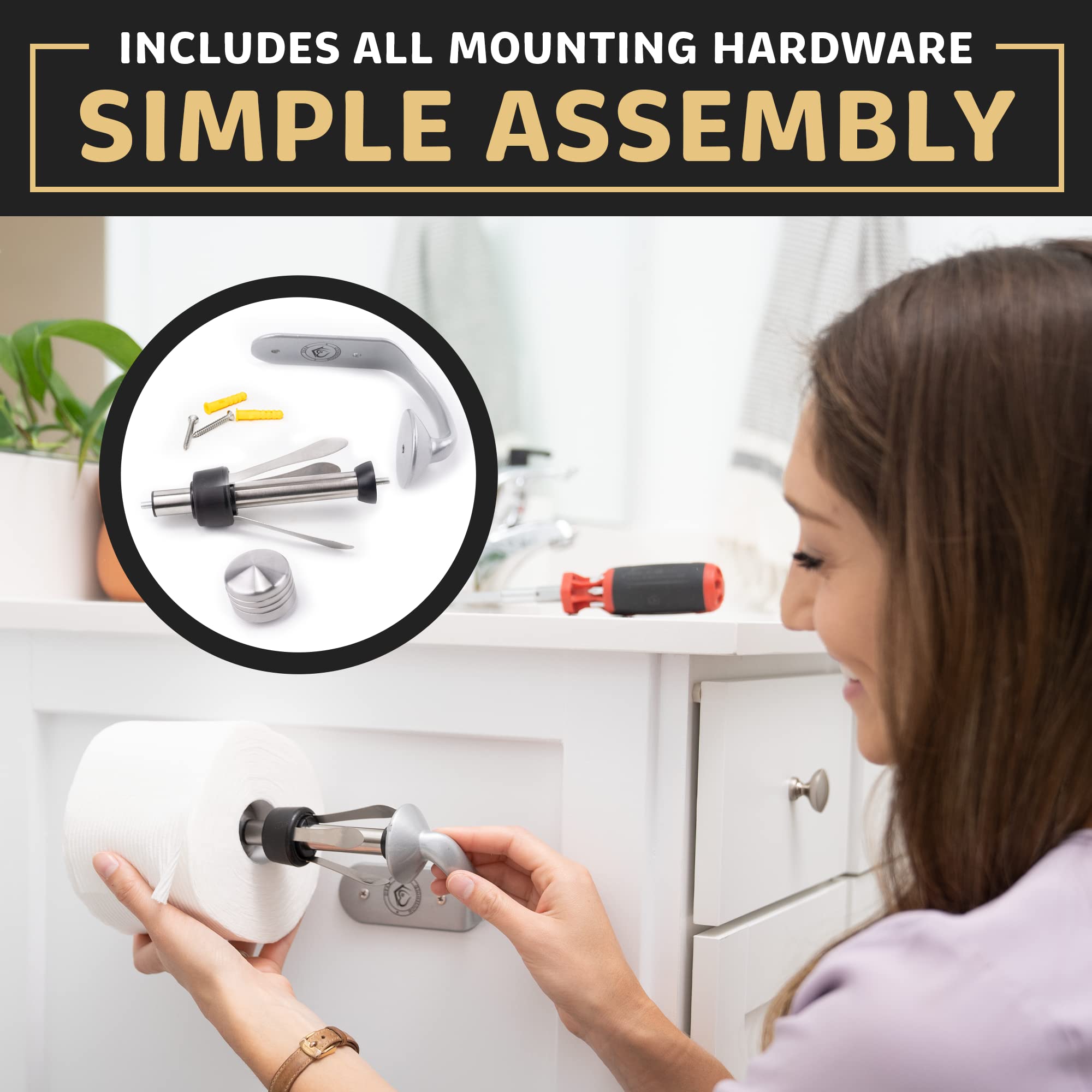 Bathroom Toilet Paper Holder Wall Mount Design - Stainless Steel Toilet Tissue Holder With Simple One Handed Operation - Easy To