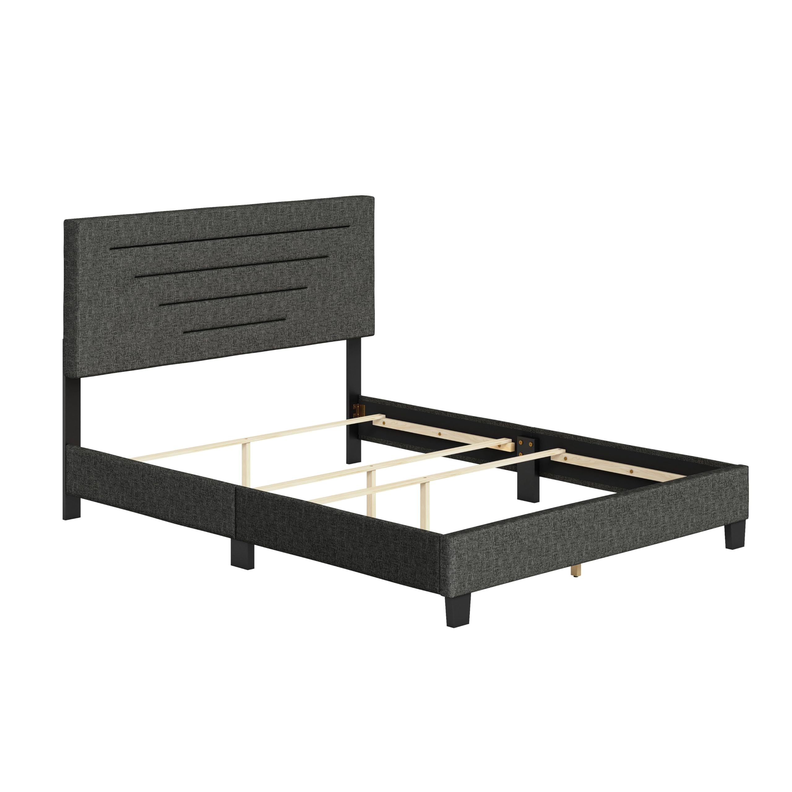 Boyd Sleep Cordoba Upholstered Platform Bed with Headboard and Durable Mattress Foundation with Strong Wood Slat Supports, Box Spring Required: King, Charcoal