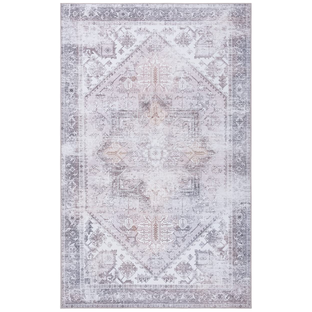 SAFAVIEH Tucson Collection Accent Rug - 3 x 5, Beige & Grey, Persian Design, Non-Shedding Machine Washable & Slip Resistant Id