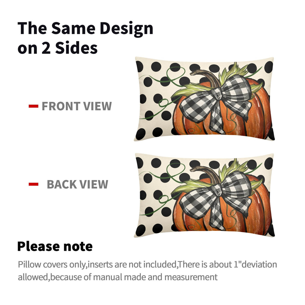 Fall Polka Dot Pumpkin Lumbar Pillow Covers 12X20 Inch Autumn Harvest Thanksgiving Rectangle Pillow Cases Orange Seasonal Throw