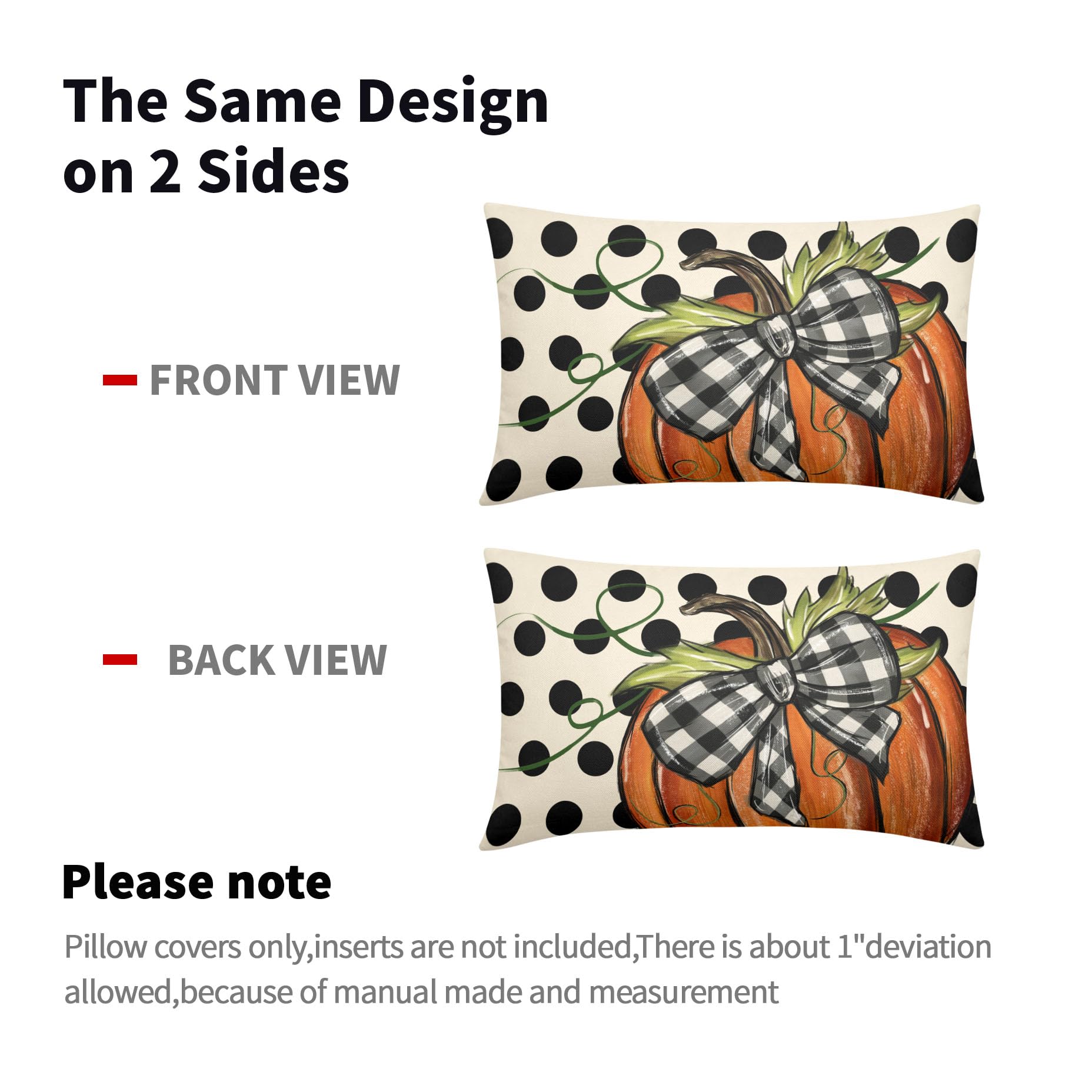 Fall Polka Dot Pumpkin Lumbar Pillow Covers 12X20 Inch Autumn Harvest Thanksgiving Rectangle Pillow Cases Orange Seasonal Throw