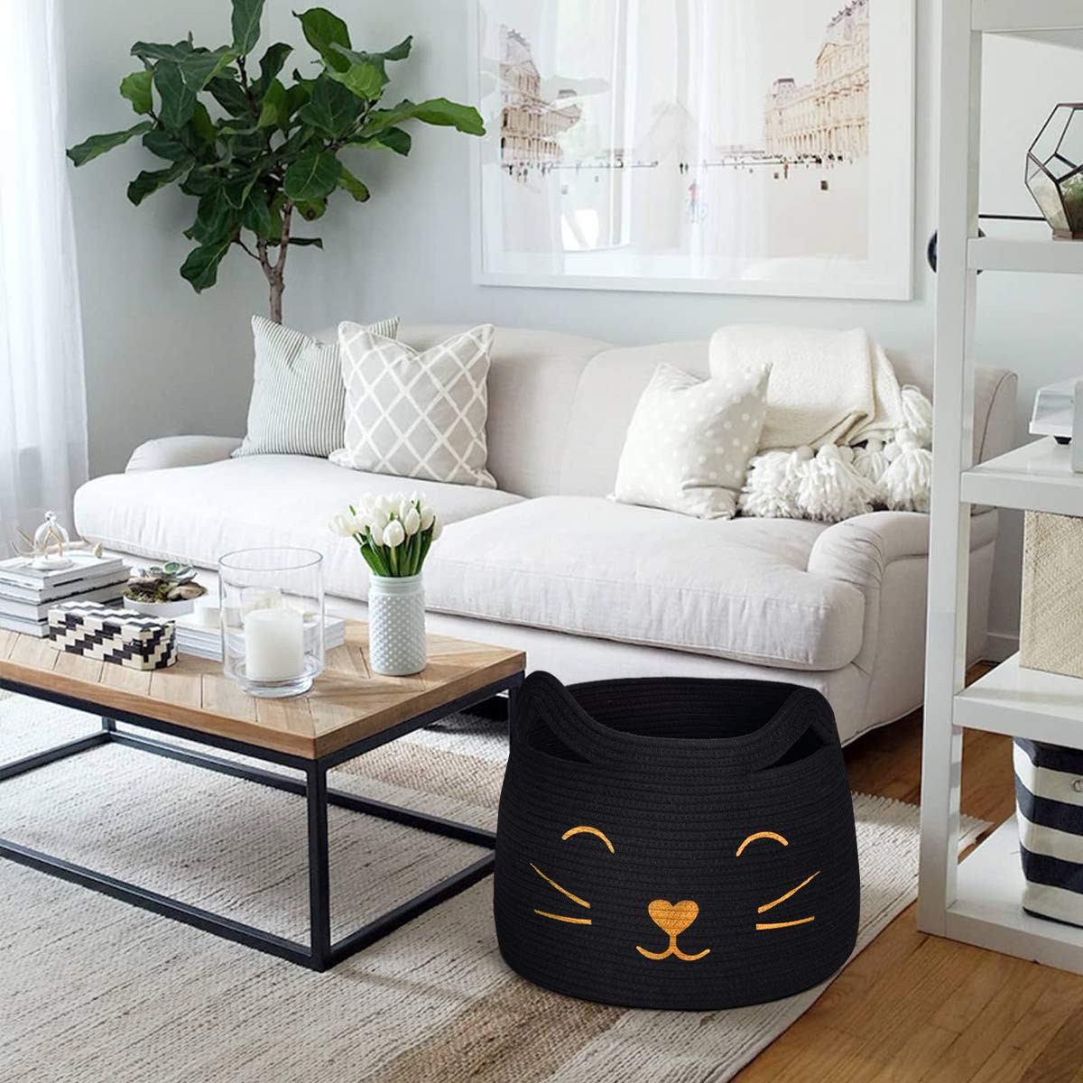 Hichen Large Woven Cotton Rope Storage Basket, Baby Laundry Basket Organizer For Toys, Blanket, Clothes, Towels, Gifts | Pet Gif