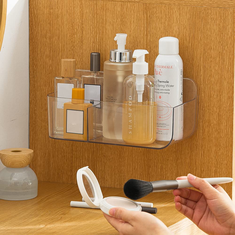 Poeland Wall Mount Storage Organizer, Clear Storage Box Holder Basket With 3 Compartments No Drilling Hang Walls/Doors For Kitch