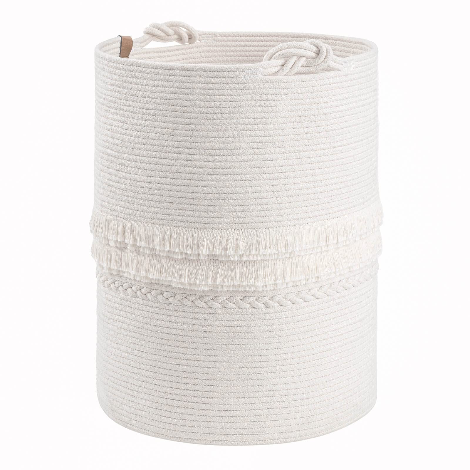 CherryNow Baby Laundry Hamper for Nursery, Tall Laundry Basket for Laundry Room, White Woven Storage Basket for Clothes, Toys, T