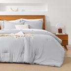 Andency Light Grey California King Comforter Set - 7 Pieces Gray Cal King Bedding Comforter Sets, Summer Plain Soft Lightweight Comforter With Fitted Sheets, Flat Sheets, Pillowcases & Shams