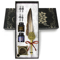 TIANREN Feather Pen and Ink Set,quill pen ink set,Antique Calligraphy Pen with 4 Replaceable Nibs,2 Bottle of ink,Pen Holder Chr