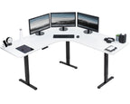 Vivo Electric Height Adjustable 71 X 71 Inch Curved Corner Stand Up Desk, White Table Top, Black Frame, Memory Controller, L-Shaped Workstation, E3C Series, Desk-Kit-E3Cbw