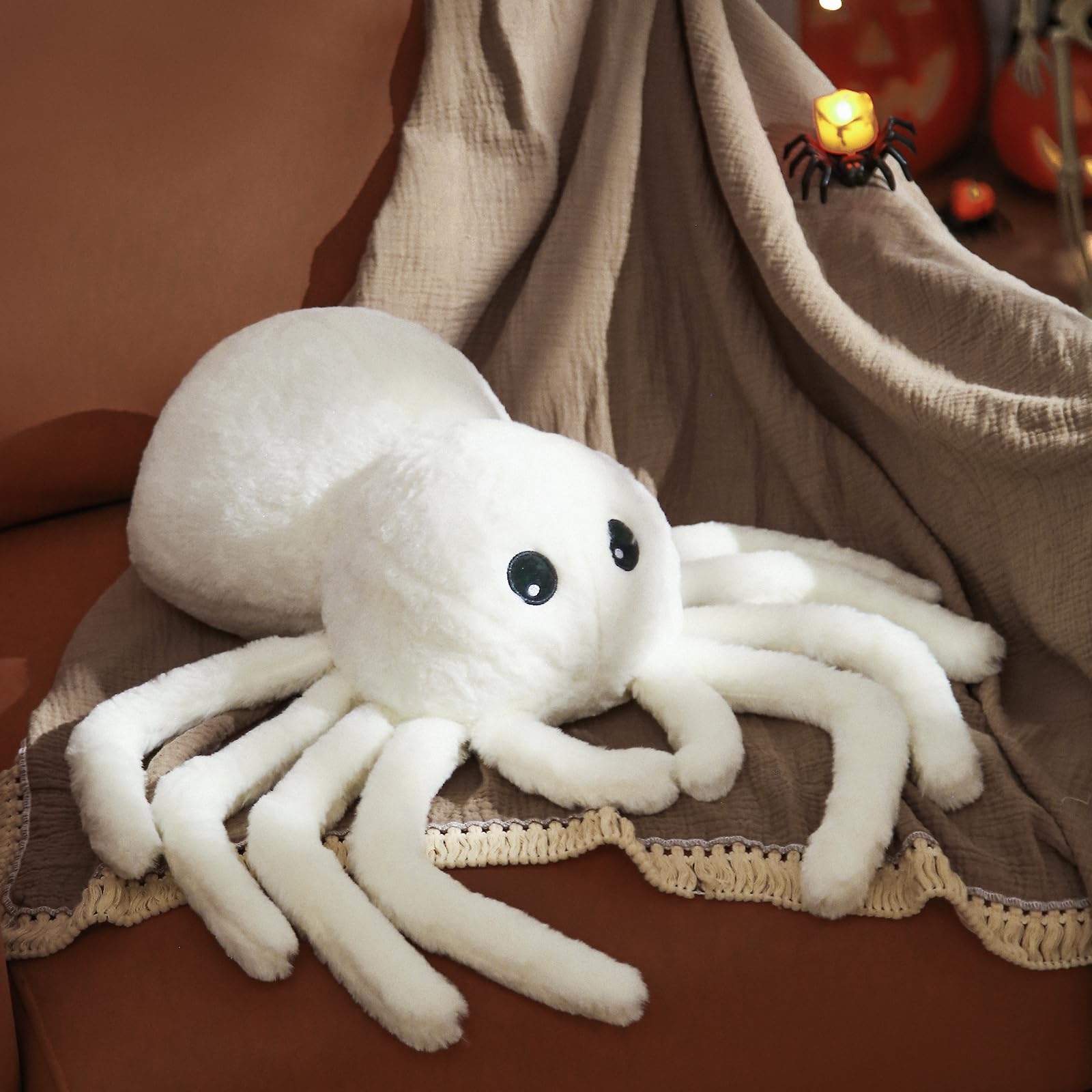 Yrxrus Spider Pillows, Halloween Spider Shaped Throw Pillows For Happy Halloween Room Decor, White Pillows 12X18 Inches Soft Fau