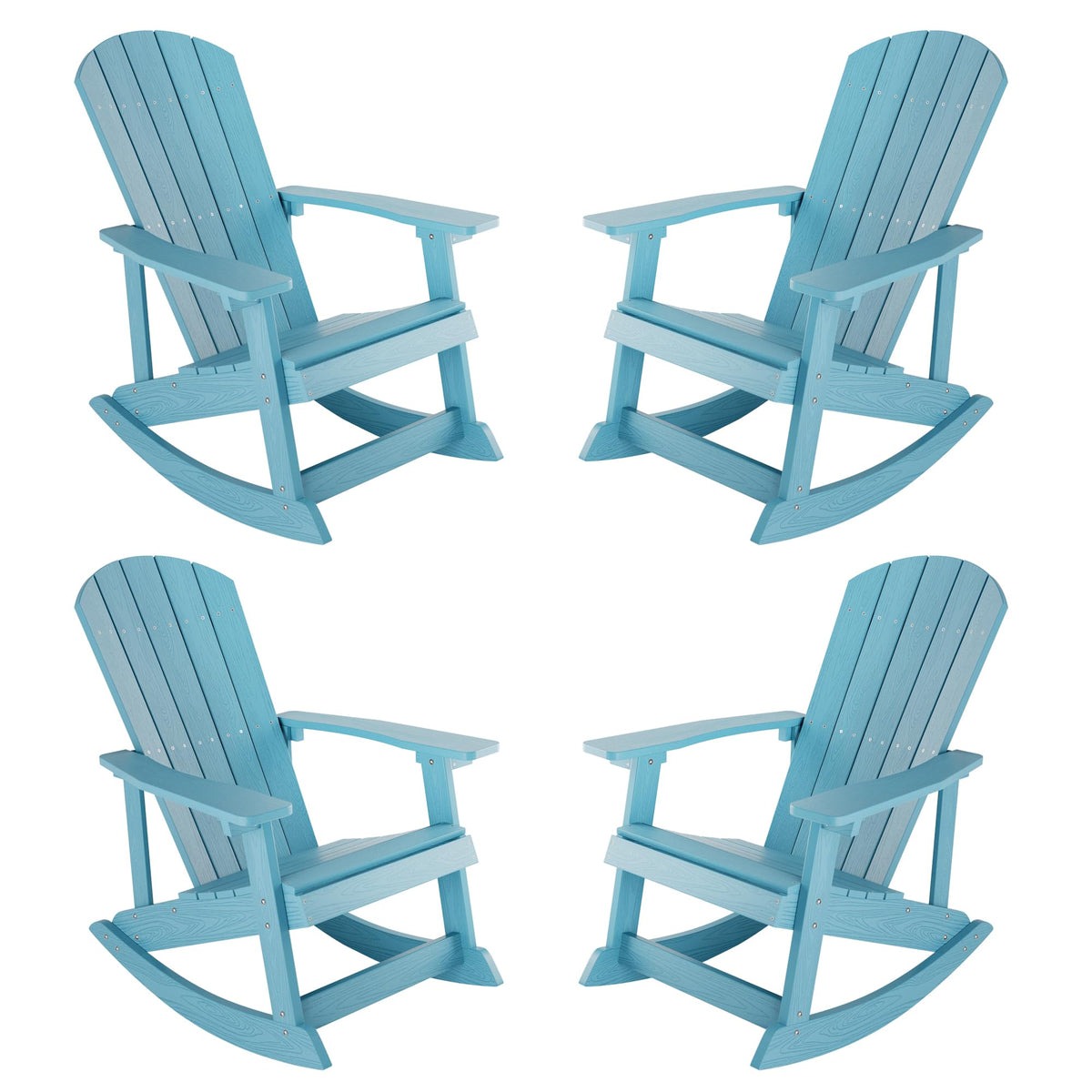Yefu Outdoor Rocking Chair Set Of 4,Adirondack Rocking Chair,Patio Rocker Chair With Wide Back,Oversized Rocker Chair Look Like Real Wood, For Lawn, Porch, Backyard, Indoor And Garden(Blue)