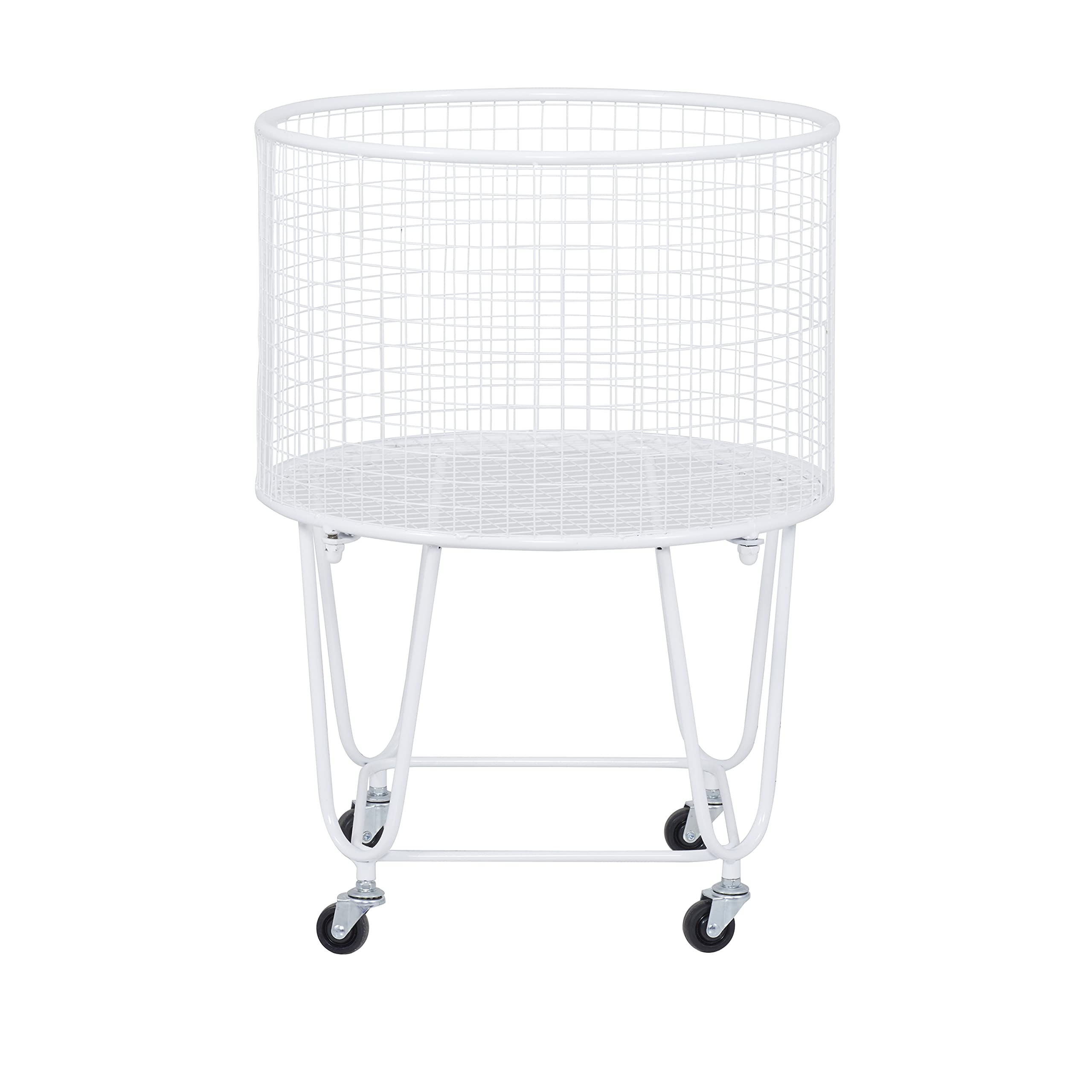 Deco 79 Metal Round Storage Cart With Wheels, 18' X 18' X 24', White