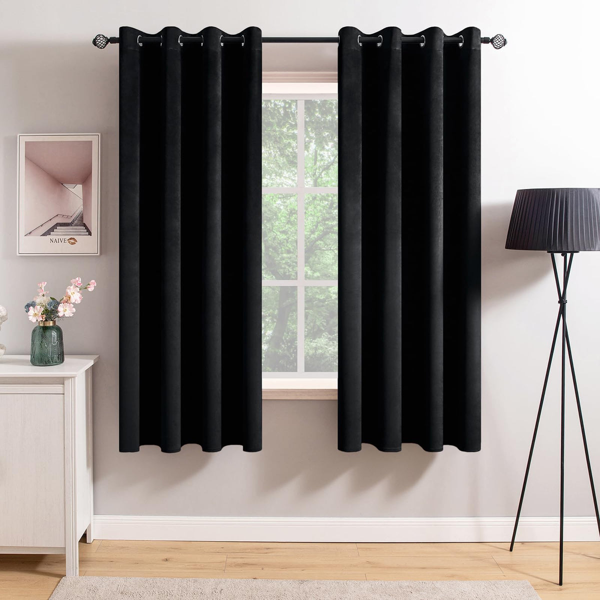 Miulee Black Velvet Curtains 63 Inches Long For Room Darkening Blackout Curtains With Grommet Top For Bedroom/Living Room Light