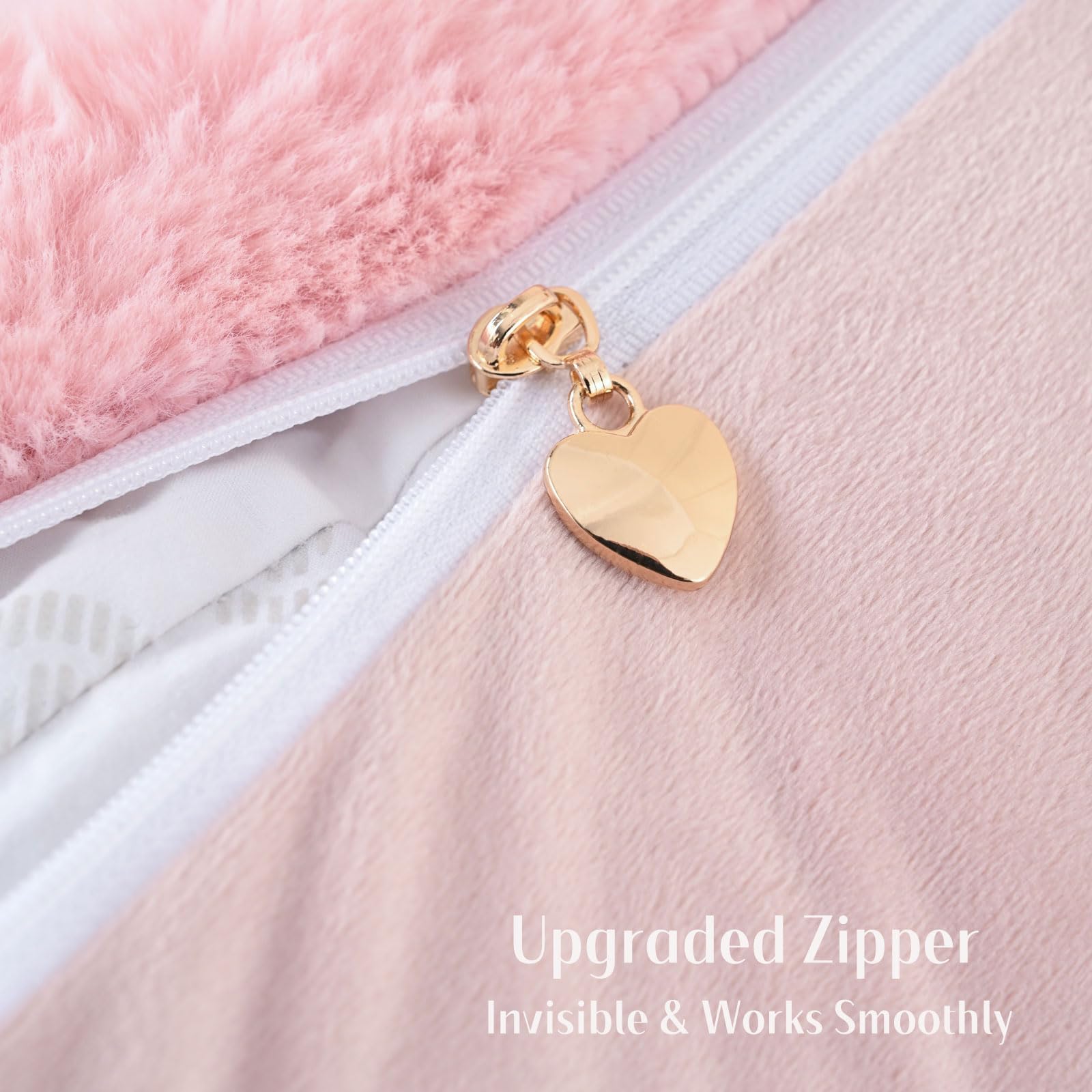 Futei Pink Decorative Throw Pillow Covers 20X20 Inch Set Of 2, Square Soft Faux Rabbit Fur Big Striped Cushion Cover,Home Decor