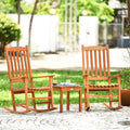 Giantex 3 Piece Patio Rocking Chair Set, Outdoor Wood Conversation Set W/ 2 Rockers & 1 Coffee Table, Eucalyptus Wooden Rocking Bistro Set For Backyard Porch Poolside Lawn