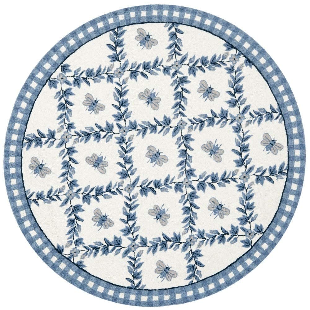 SAFAVIEH Chelsea Collection Area Rug - 46 x 66 Oval, Ivory & Blue, Hand-Hooked French Country Wool, Ideal for High Traffic Are