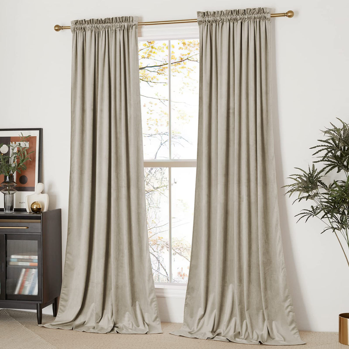 Nicetown Camel Room Darkening Velvet Curtains, Velvet Drapes Bedroom Window Curtains 96 Inch Long, Living Room Rod Pocket Window