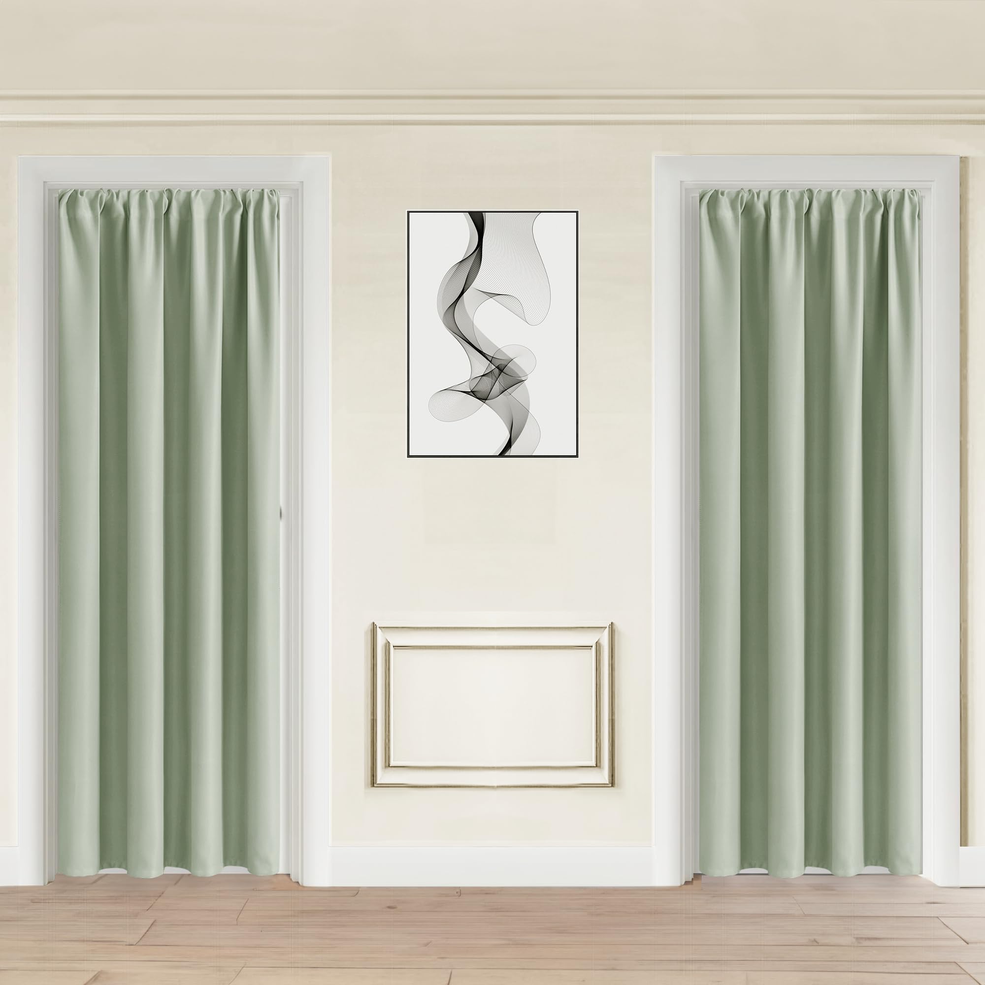 Jiuzhen Blackout Doorway Curtains 80 Inch Length - 2 Panels Thermal Insulated Privacy Soundproof Rod Pocket Closet Door Curtains Room Divider For Bedroom,Office, 42 X 80 Inches, Light Green