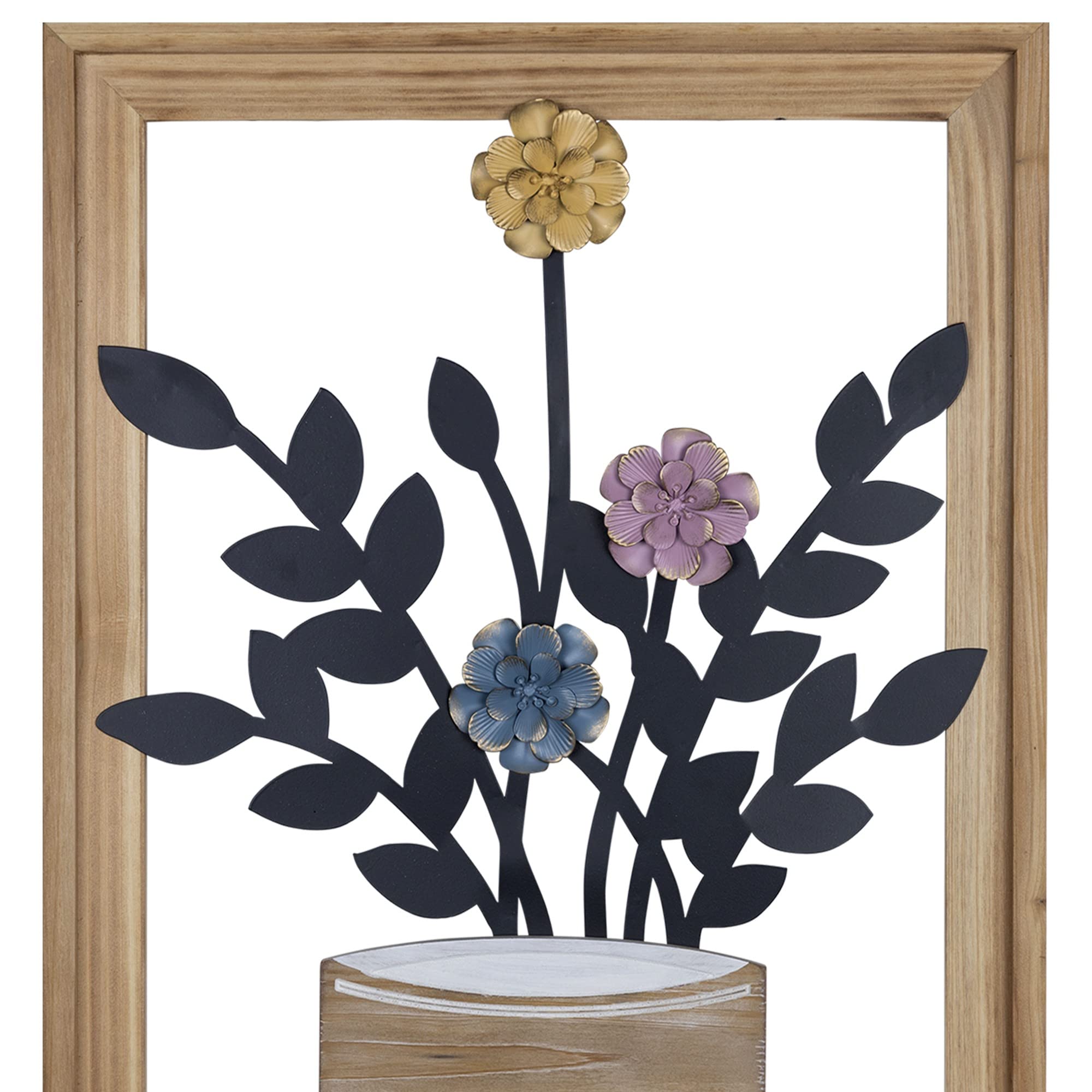 HomeRoots Multi MDF Framed Metal Flower Vase Wall Decor
