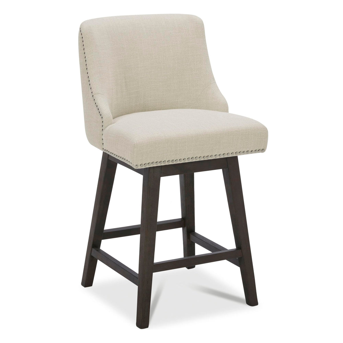 Chita Counter Height Swivel Barstool, Fsc Certified 26' H Seat Height Upholstered Bar Stool, Performance Fabric In Linen