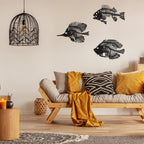 3 Pieces Metal Wall Art Fish Sculpture Hanging Metal Black Fish Bone Rustic Wall Decor Nautical Style Metal Fish Wall Decor For