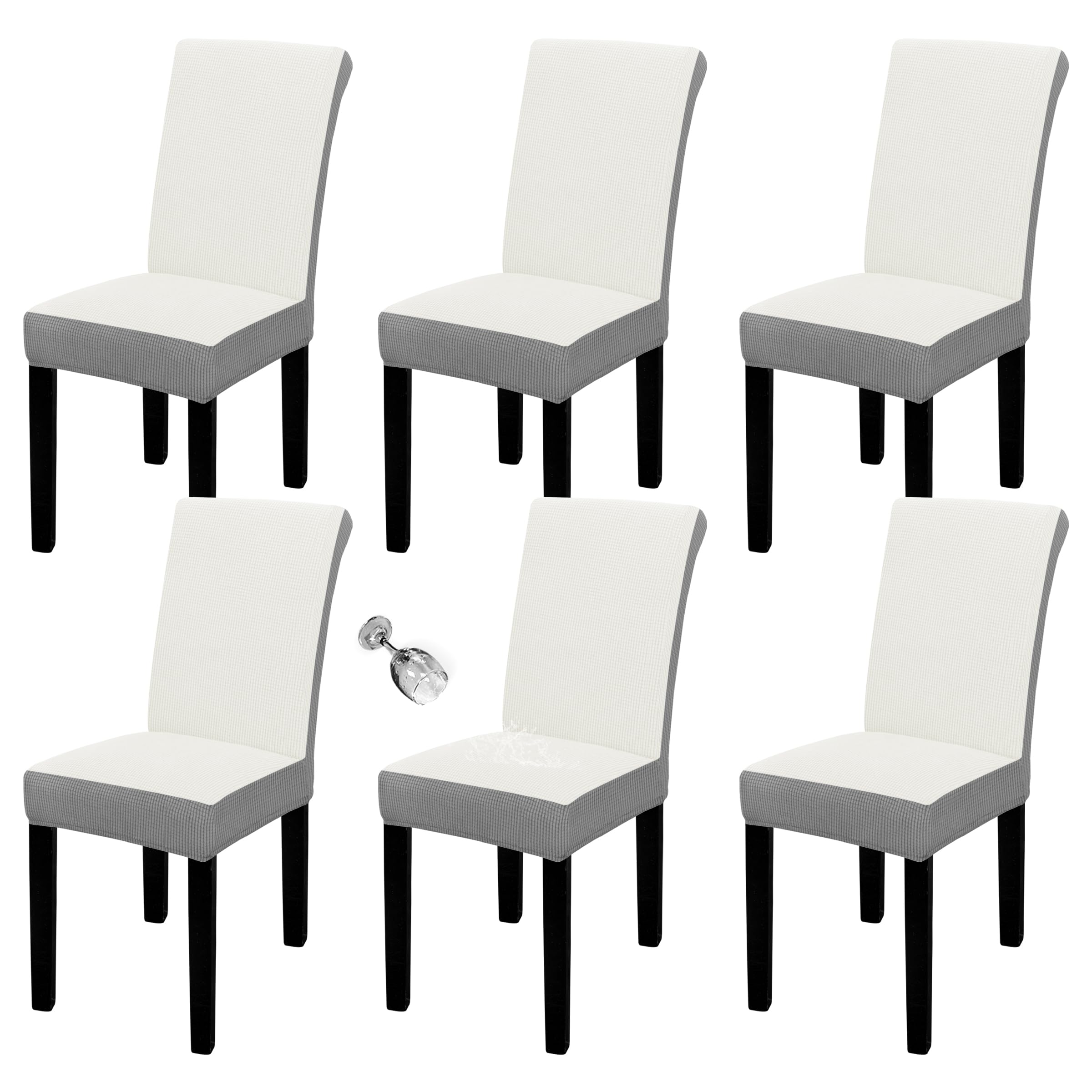 Easy-Going 100% Waterproof Dining Room Chair Cover Set Of 6, Stretch Jacquard Parson Chair Slipcover Removable Washable Chair Protector For Home, Restaurant, Banquet (Xlarge, Cream/Light Gray)