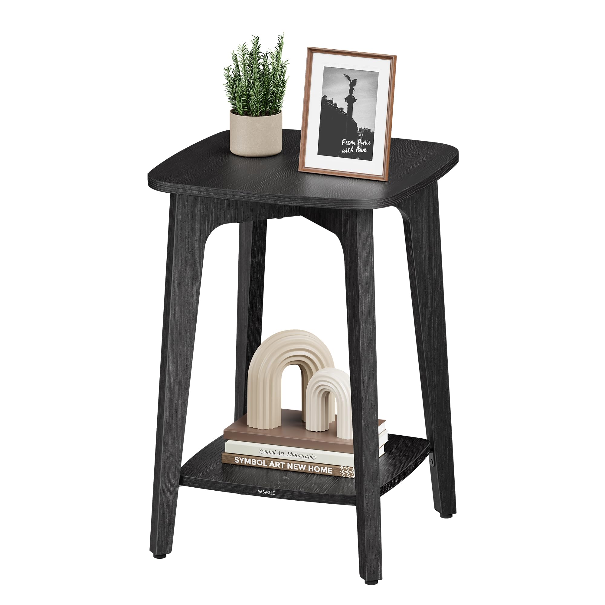 VASAGLE Side Table, Small Square End Table with Lower Shelf, Nightstand for Small Spaces, Living Room, Bedroom, Charcoal Gray UL