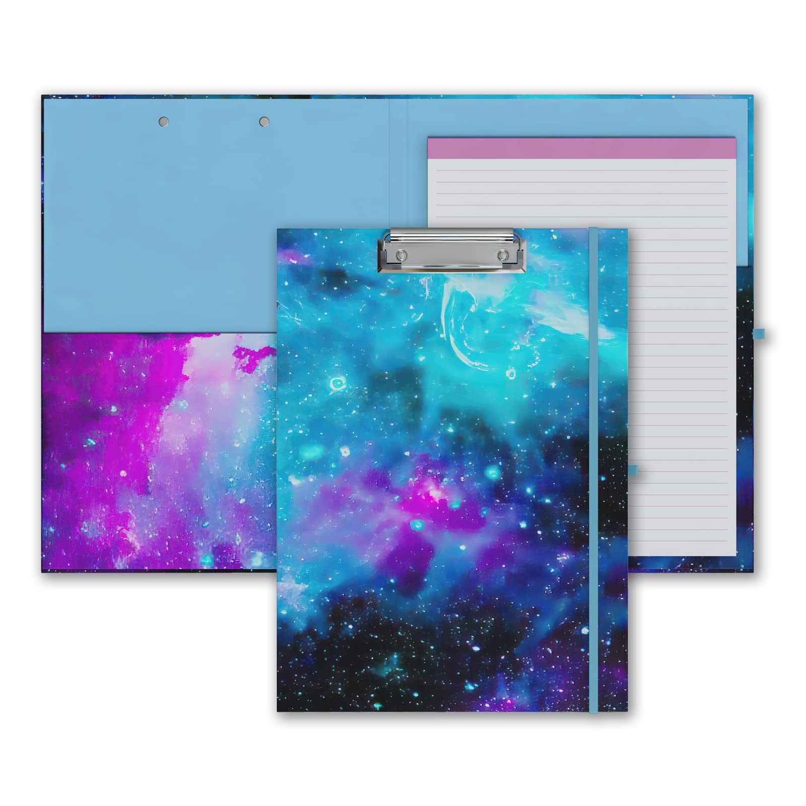 Cute Clipboard Folio With Refillable Lined Notepad And Interior Storage Pocket For Office Stylish A4 Foldable Clipfolio - Nebula