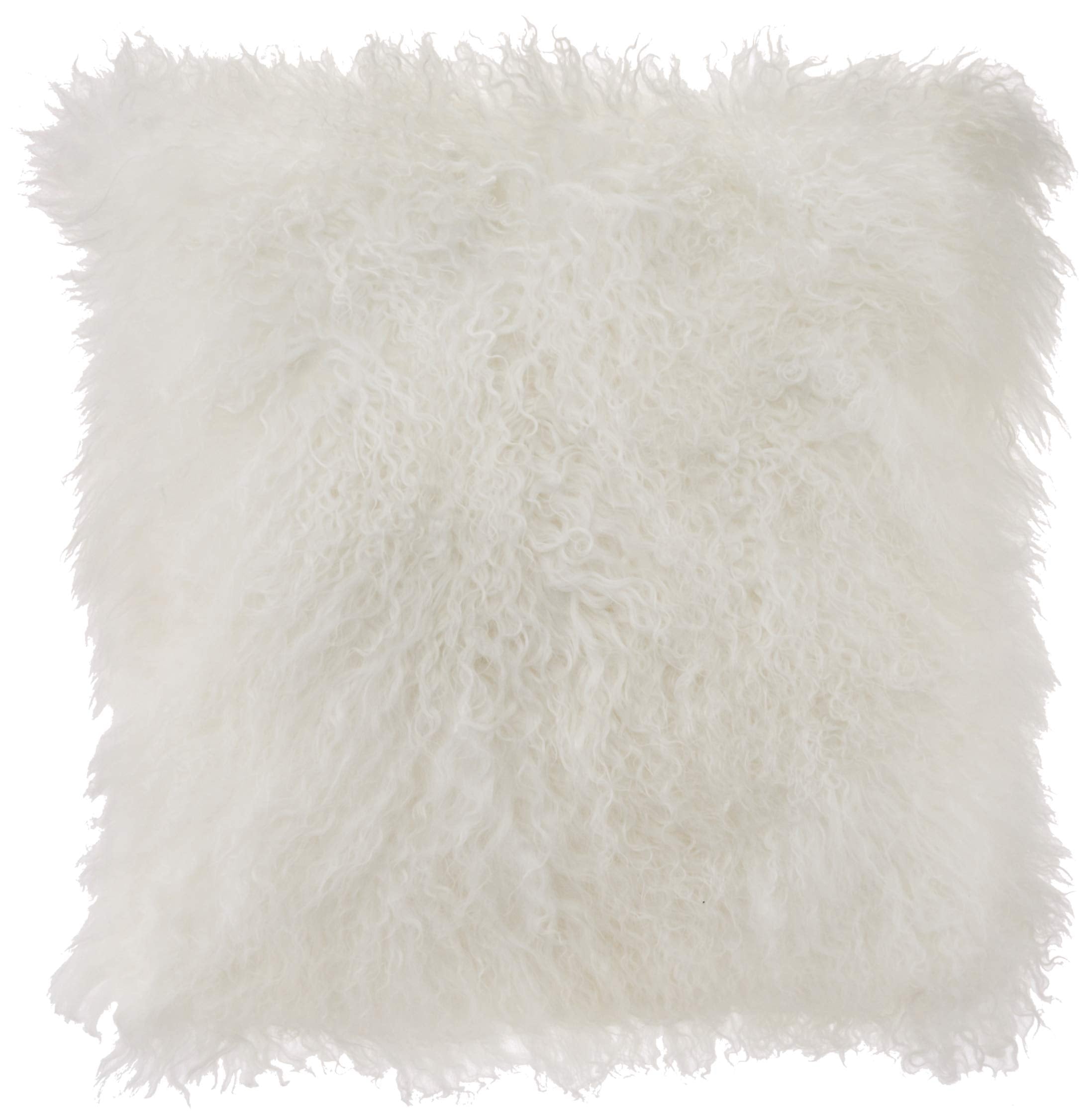 Saro Lifestyle 100% Wool Mongolian Lamb Fur Throw Pillow With Poly Filling, 16', Ivory