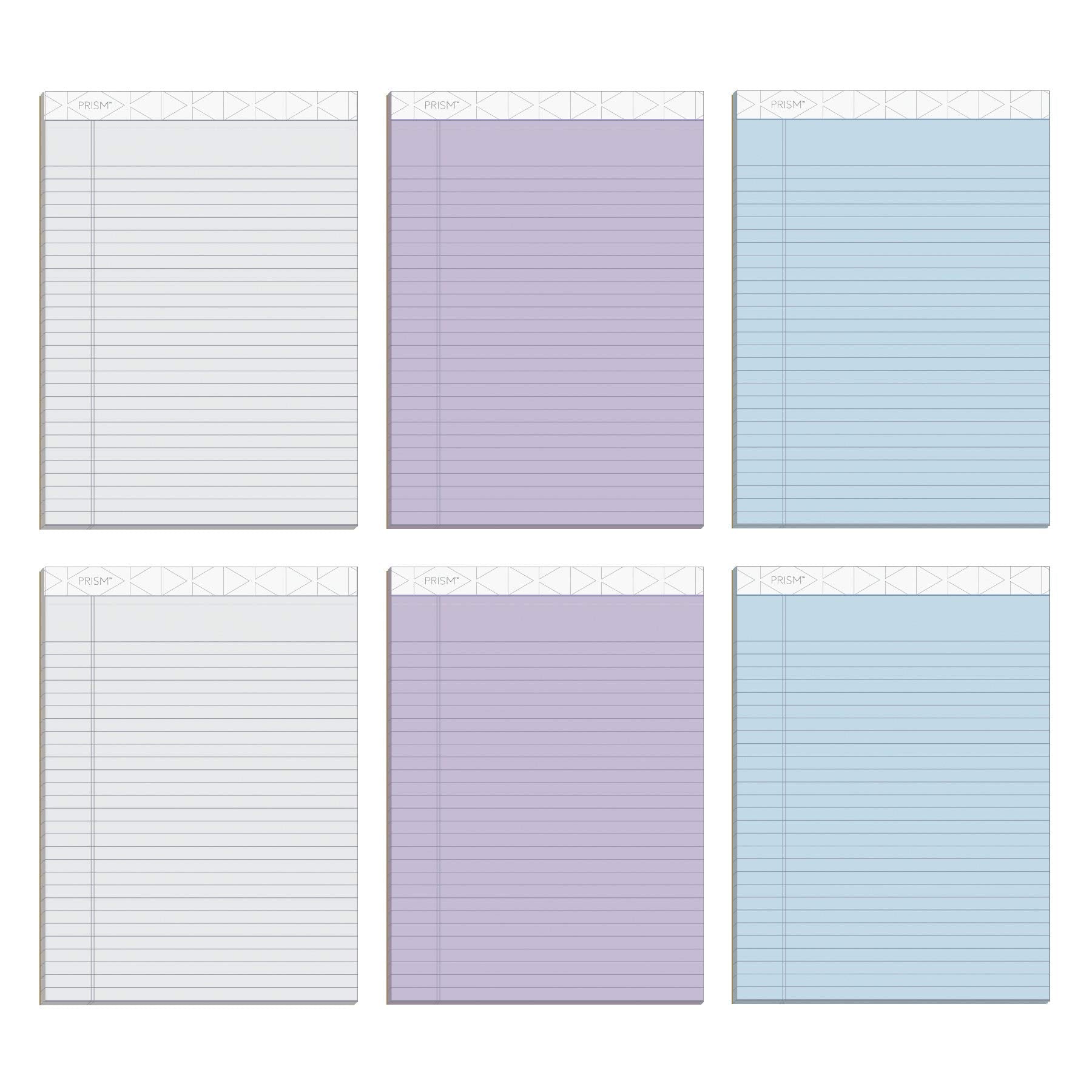 Tops 8.5 X 11 Legal Pads, 6 Pack, Prism Brand, 2 Gray/2 Blue/2 Purple, Wide Ruled, 50 Sheets Per Writing Pad, Made In The Usa (6
