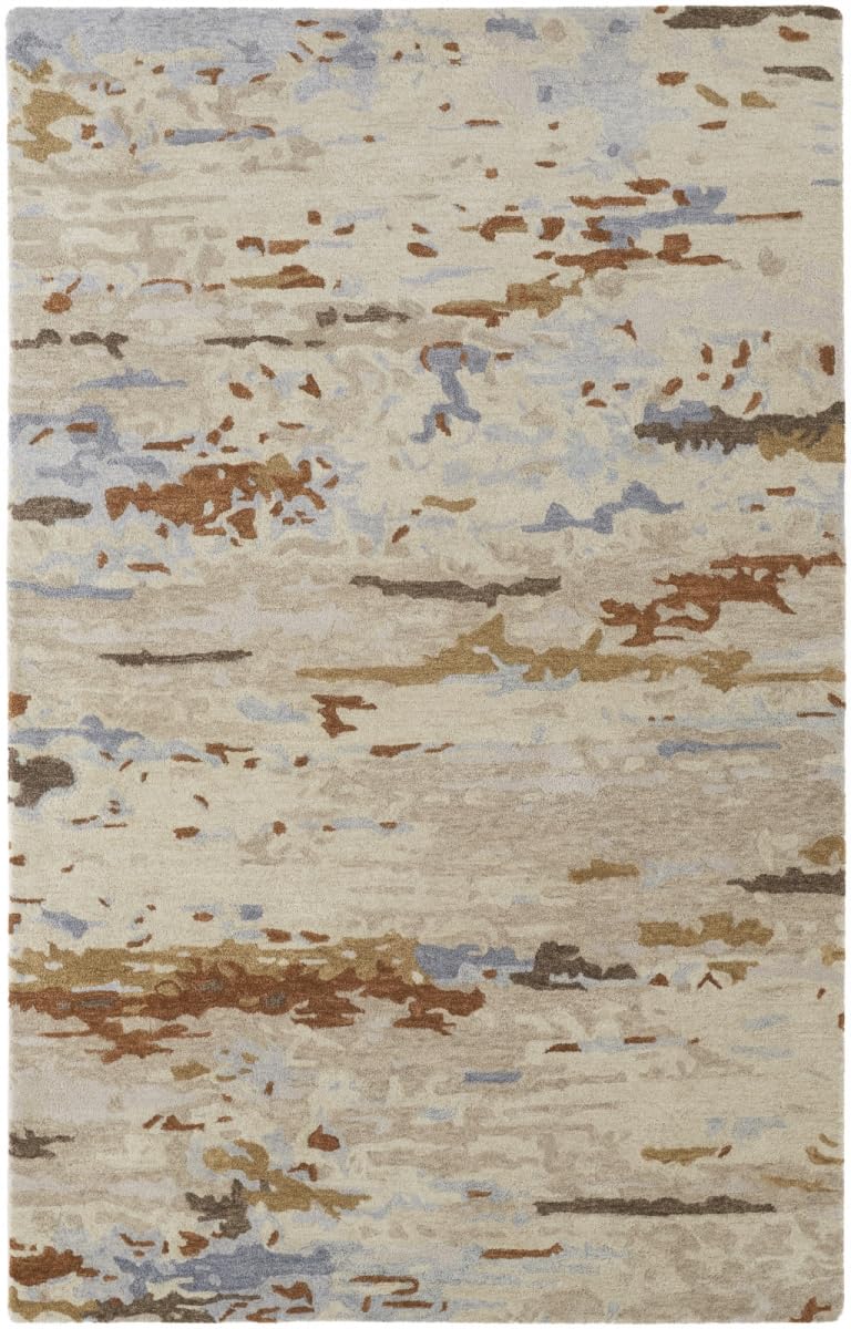 HomeRoots 513623 8 x 10 ft. Ivory Blue & Brown Wool Abstract Hand Tufted Handmade Stain Resistant Rectangle Area Rug
