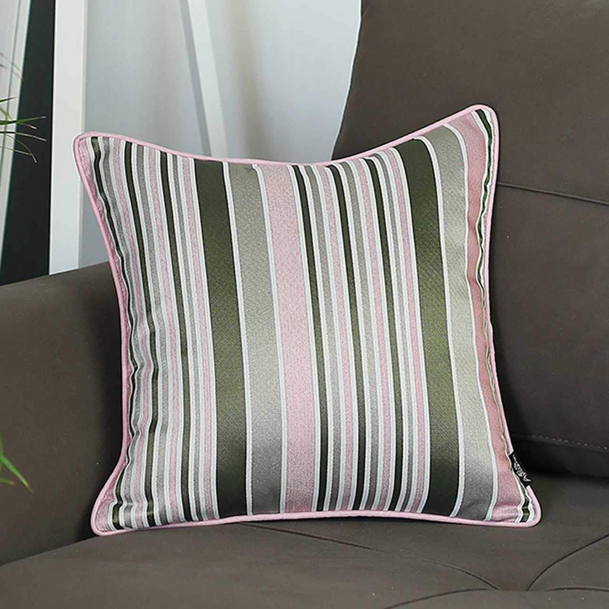 Pillows HomeRoots Multi Polyester 17'x 17' Jacquard Stripe Mood Decorative Throw Cover