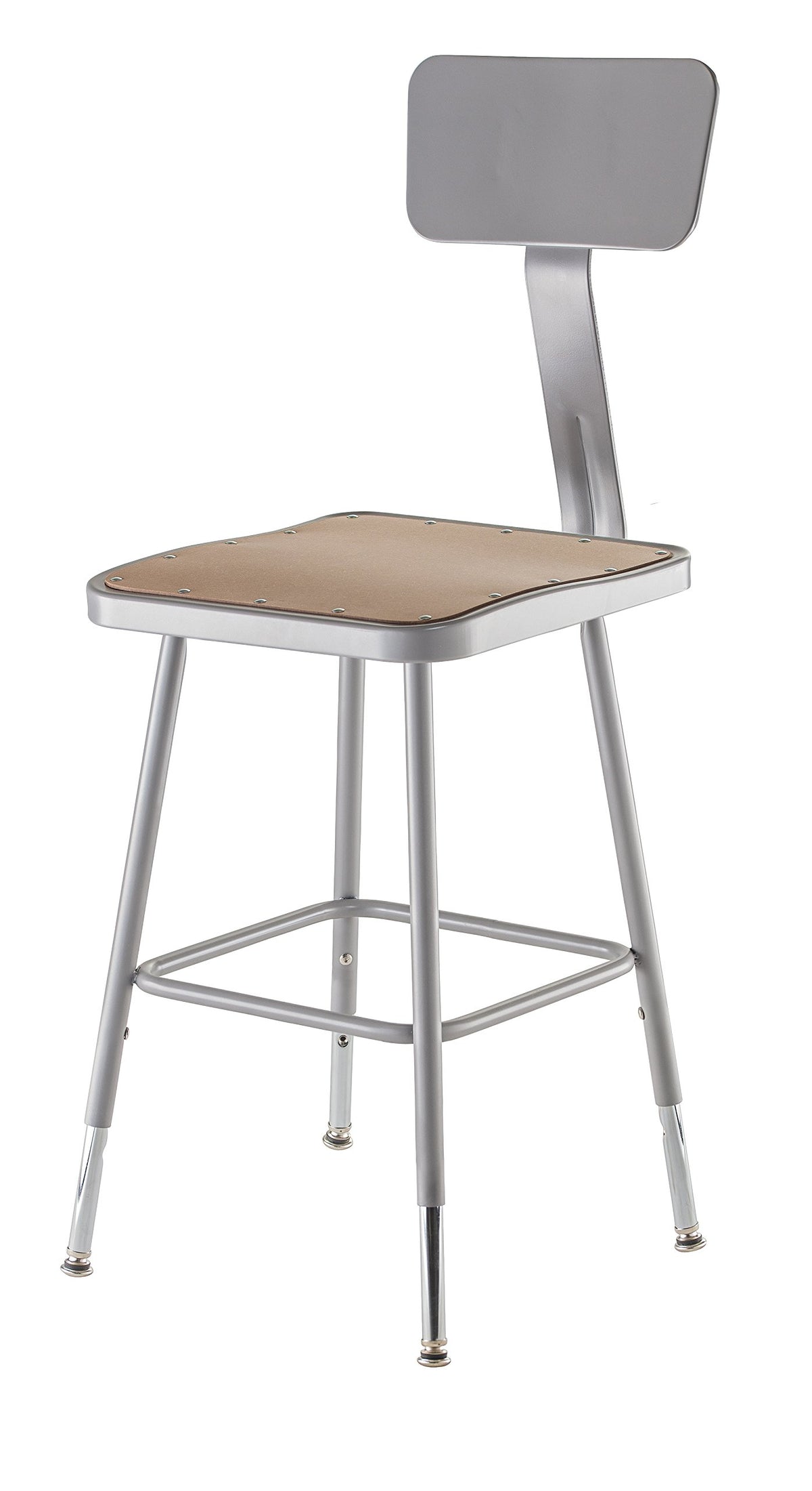 National Public Seating 6318HB Steel Stool with Square Hardboard Seat Adjustable and Backrest, 19&quot;-27&quot;, Grey