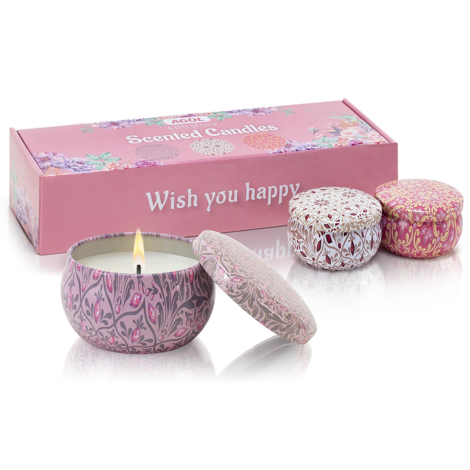 Candles Gifts for Women 3 Pack 2.5 oz Natural Floral Lavender Cherry and Rose Candles Set, Aromatherapy Candles for Home Scented