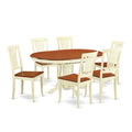 East West Furniture KEAV7-WHI-W 7 Piece Dining Room Furniture Set Consist of an Oval Kitchen Table with Butterfly Leaf and 6 Dining Chairs, 42x60 Inch, Buttermilk & Cherry