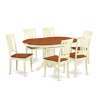 East West Furniture KEAV7-WHI-W 7 Piece Dining Room Furniture Set Consist of an Oval Kitchen Table with Butterfly Leaf and 6 Dining Chairs, 42x60 Inch, Buttermilk & Cherry