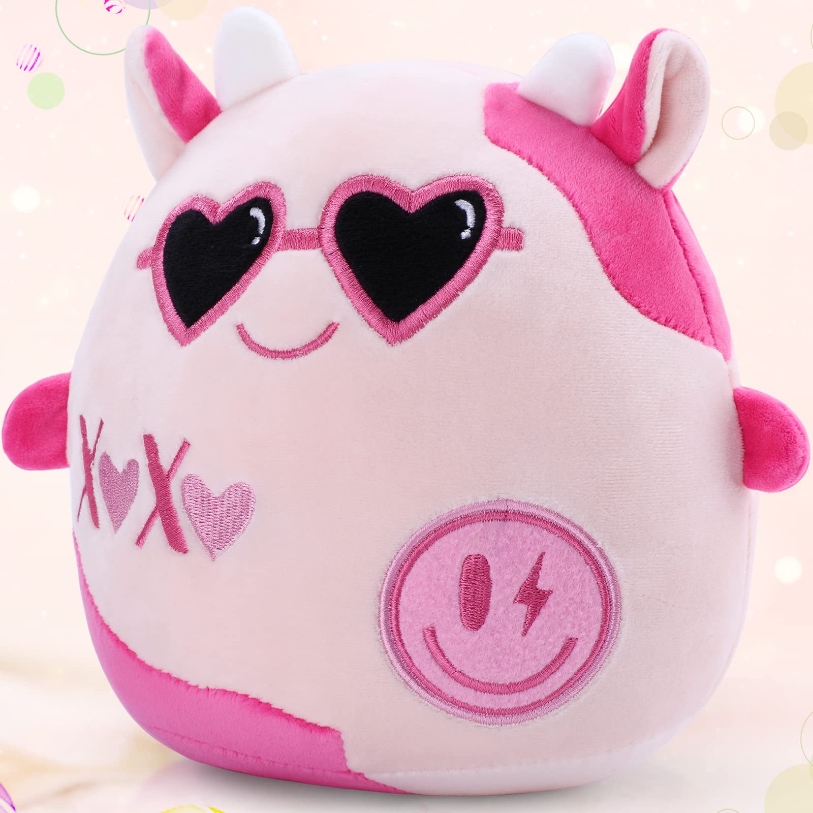 Novbaub Preppy Cow Stuffed Plush Toys 8 Inch Cute Pink Stuffed Cow Plush Toys For Girls Teens Lovely Y2K Soft Stuffed Plush Cow