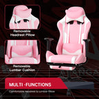Pc Gaming Chair Desk Chair Ergonomic Office Chair Executive High Back Pu Leather Racing Computer Chair With Lumbar Support Footrest Modern Task Rolling Swivel Chair For Women Men Girls Adults, Pink