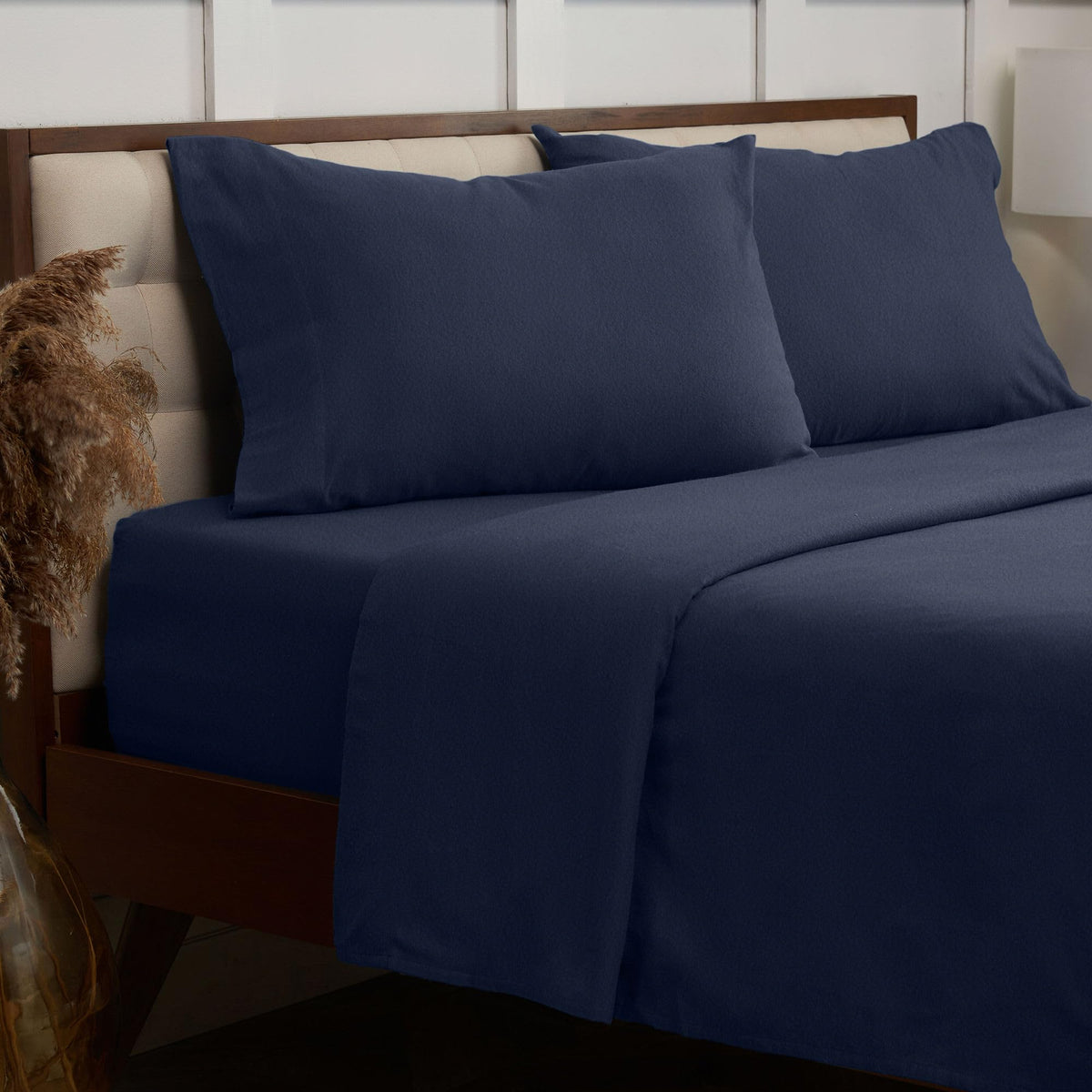 Mellanni Cotton Queen Size Flannel Sheets - Brushed For Extra Softness & Comfort - Navy Sheets Queen Size - Gentle Feeling On Sk