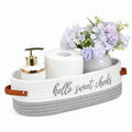 Acellegic Hello Sweet Cheeks Bathroom Decoration Grey and White Cotton Rope Toilet Basket Toilet Paper Holder Basket Rustic Bath
