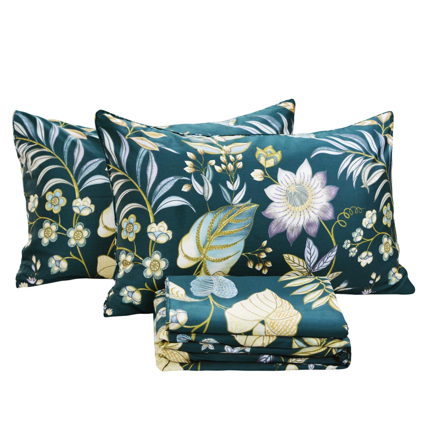 Fadfay Sheets Set Queen Teal Elegant Floral Bedding Tropical Plam Leave Sunflower Bedding 800 Thread Count Luxury Summer Bedding